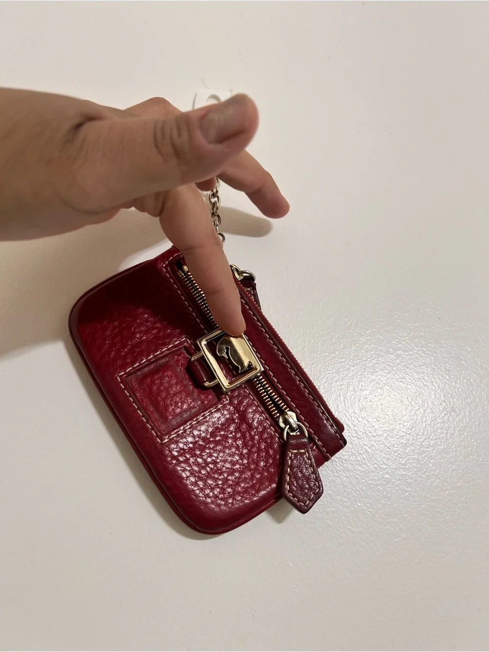 Dooney and Bourke Red Leather Mini Key Pouch with Chain